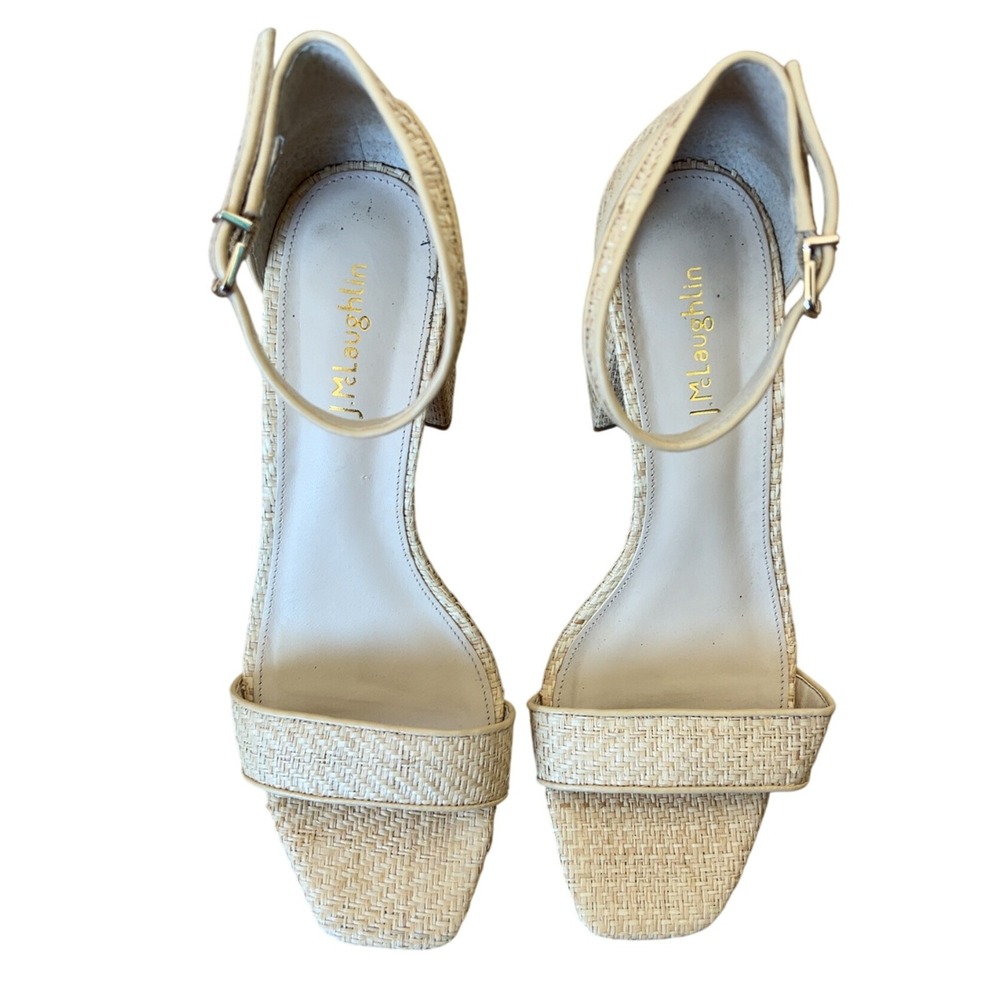 FINAL CLEARANCE J. McLaughlin "Esme" Tan Raffia Block Heel Sandals Size 9.5